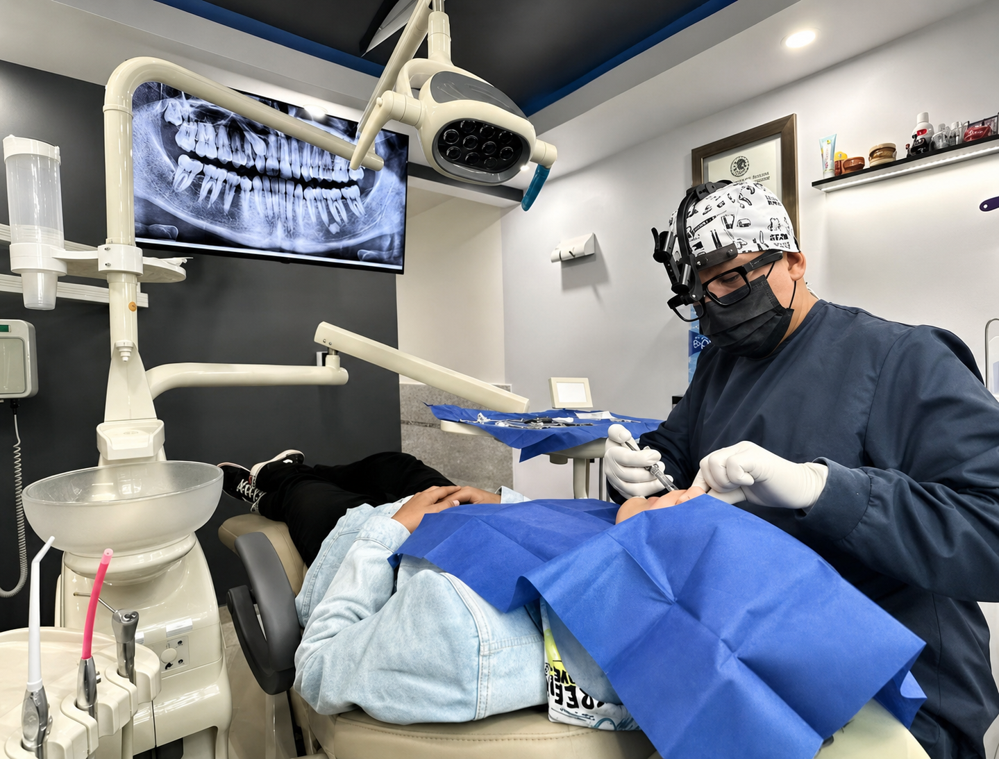 Odontólogo profesional atendiendo a paciente en Diamante Clínica Dental